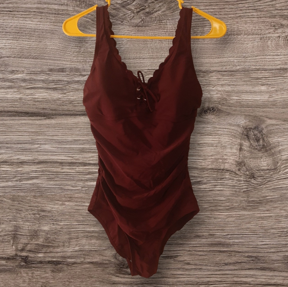 Elegant Burgundy One-Piece Swimsuit